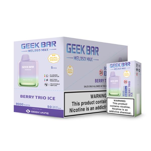 Geek Bar Meloso MAX 9000 Puffs Disposable Vape 14mL Best Flavor Berry Trio Ice