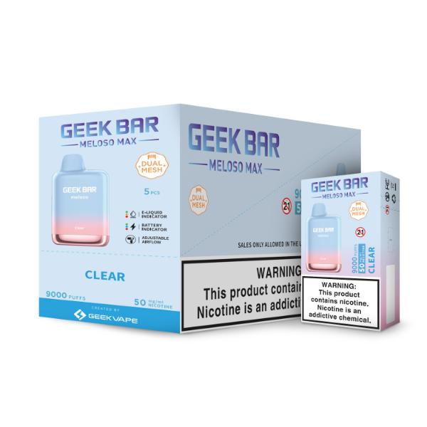 Geek Bar Meloso MAX 9000 Puffs Disposable Vape 14mL Best Flavor Clear