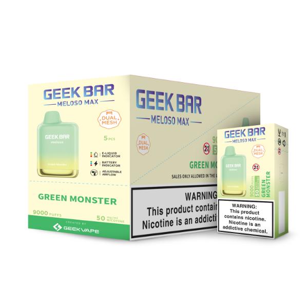 Geek Bar Meloso MAX 9000 Puffs Disposable Vape 14mL Best Flavor Green Monster