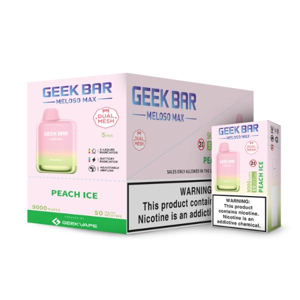 Geek Bar Meloso MAX 9000 Puffs Disposable Vape 14mL Best Flavor Peach Ice