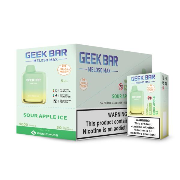 Geek Bar Meloso MAX 9000 Puffs Disposable Vape 14mL Best Flavor Sour Apple Ice