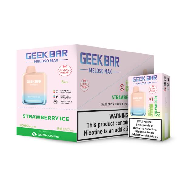 Geek Bar Meloso MAX 9000 Puffs Disposable Vape 14mL Best Flavor Strawberry Ice