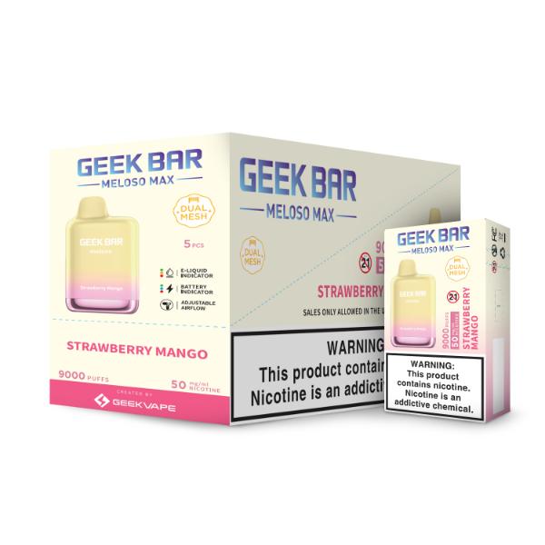 Geek Bar Meloso MAX 9000 Puffs Disposable Vape 14mL Best Flavor Strawberry Manngo