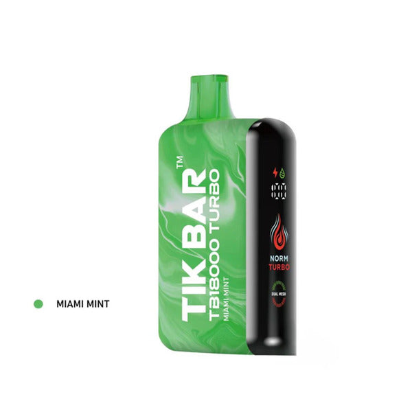 TIK BAR TB18000 Turbo Rechargeable Disposable Vape 18mL 5 Pack Best Flavor Miami Mint