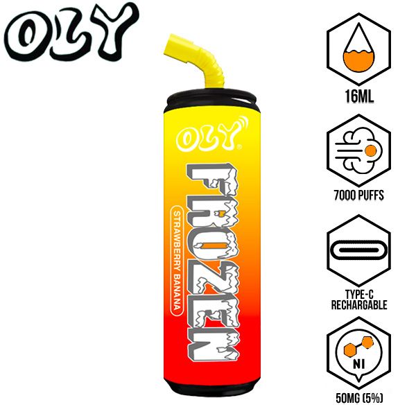 Oly Frozen 7000 Puffs Disposable Vape 10 Pack 16mL Best Flavor Strawberry Banana