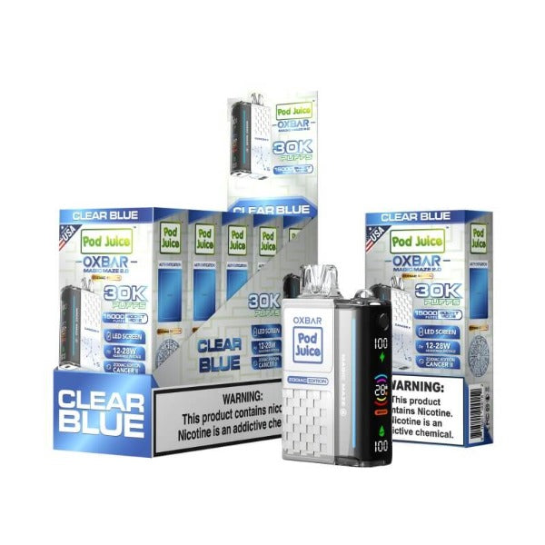 Best Deal Pod Juice x OXBAR Magic Maze 2 30k Puffs Rechargeable Disposable Vape 13mL Clear Blue