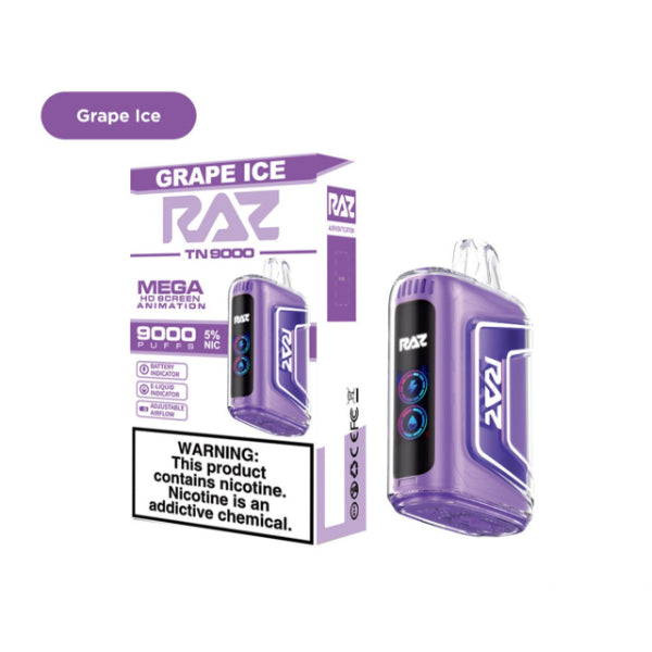 RAZ TN9000 9000 Puffs 12mL Disposable Vape Best Flavor Grape Ice
