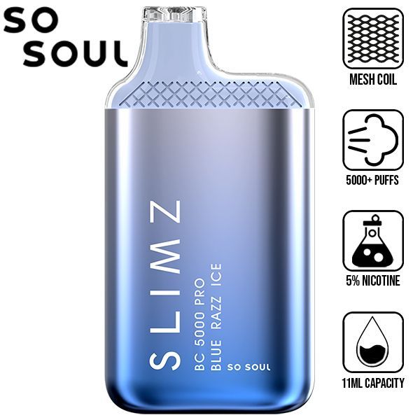 SSlims BC5000 Pro by So Soul 5000 Puffs Disposable 10-Pack Blue Razz Ice
