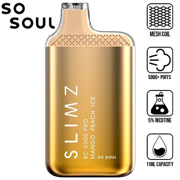 SSlims BC5000 Pro by So Soul 5000 Puffs Disposable 10-Pack Mango Peach Ice