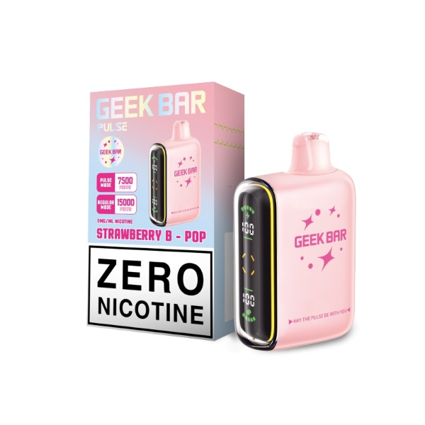 Best Deal Geek Bar Pulse ZERO Nicotine 15,000 Puffs Disposable Vape 16mL - Strawberry B- Pop