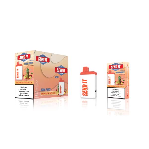 Tropical Peach Ice SEND IT 5000 Puffs Disposable 5-Pack Wholesale Deal!