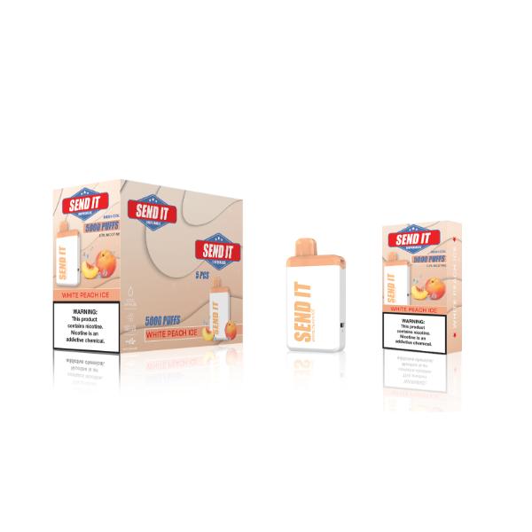 White Peach Ice SEND IT 5000 Puffs Disposable 5-Pack Wholesale Deal!