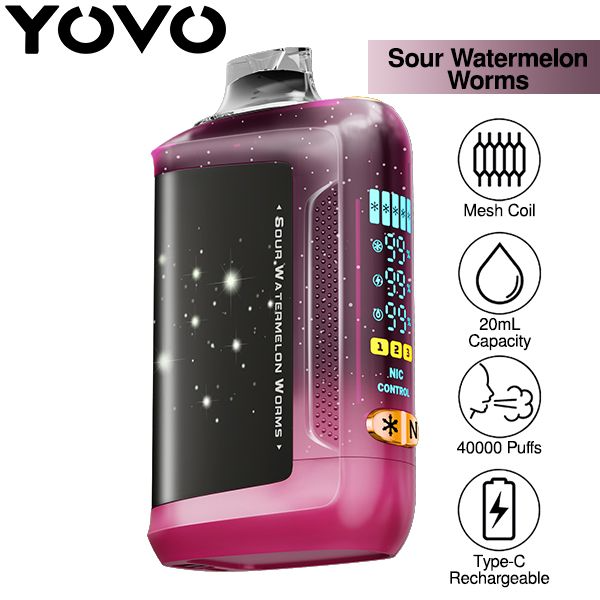 Best Deal Yovo Starwalk 40,000 Puffs Disposable Vape 20mL 5 Pack - Sour Watermelon Worms