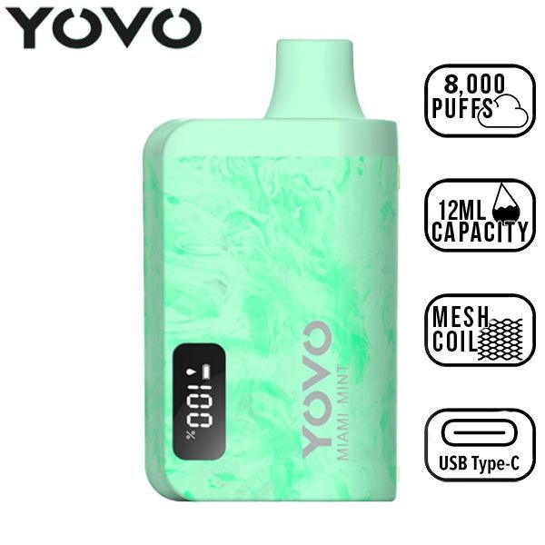 Yovo JB8000 Puffs Disposable Vape 12mL Best Flavor Miami Mint